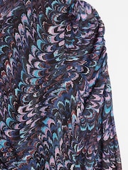 Oliver Bonas Blue Feather Print Mesh Midi Dress - Image 8 of 8