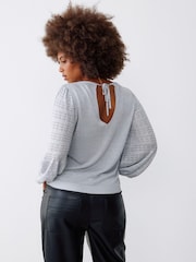 Oliver Bonas Silver Sparkle Stitch Sleeve Knitted Top - Image 2 of 8