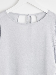Oliver Bonas Silver Sparkle Stitch Sleeve Knitted Top - Image 7 of 8
