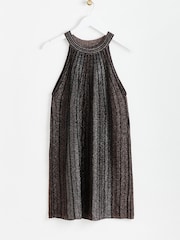 Oliver Bonas Black/Copper Sparkle Stripe Halter Neck Shift Dress - Image 4 of 8