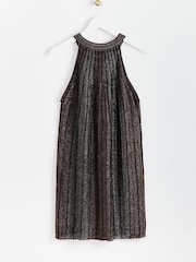Oliver Bonas Black/Copper Sparkle Stripe Halter Neck Shift Dress - Image 5 of 8