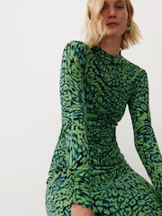 Oliver Bonas Green Animal Swirl Midi Dress - Image 3 of 8