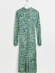 Oliver Bonas Green Animal Swirl Midi Dress - Image 5 of 8