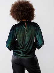 Oliver Bonas Green Iridescent Green Velvet Long Sleeve Top - Image 2 of 8