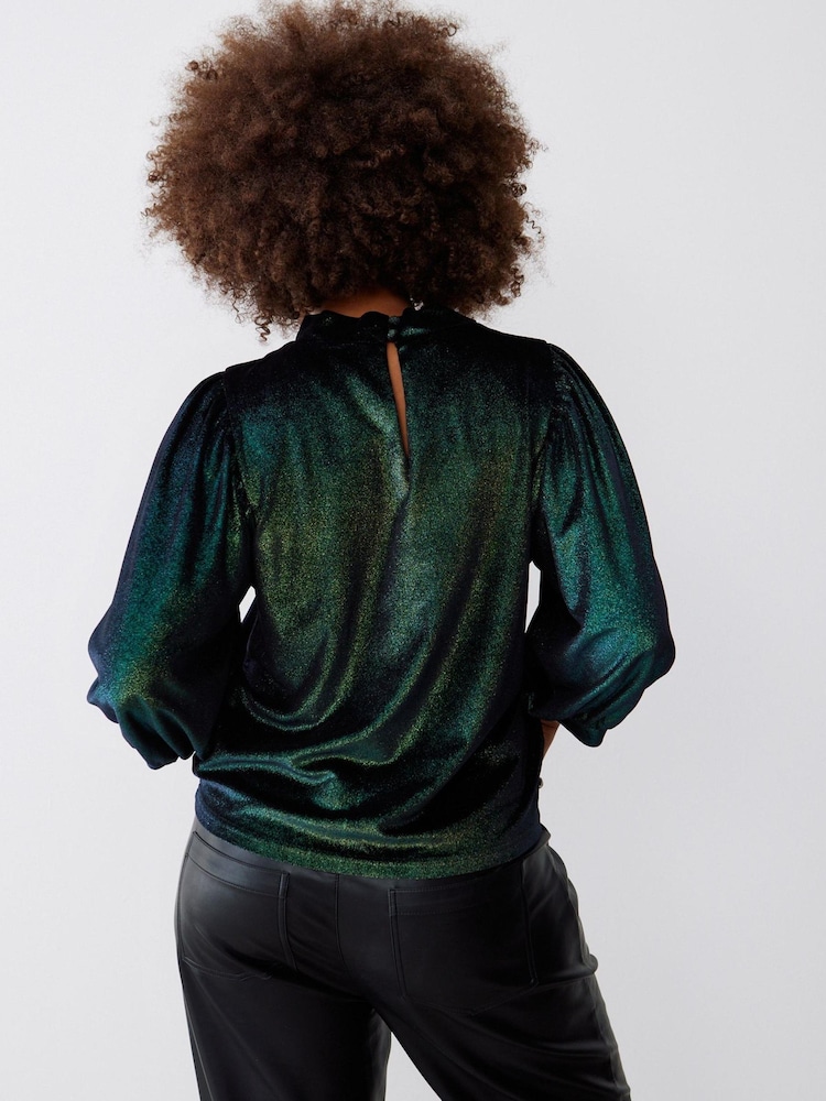 Oliver Bonas Green Iridescent Green Velvet Long Sleeve Top - Image 2 of 8 Oliver Bonas Green Iridescent Green Velvet Long Sleeve Top - Image 2 of 8