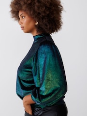 Oliver Bonas Green Iridescent Green Velvet Long Sleeve Top - Image 3 of 8