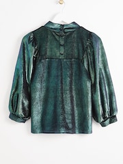 Oliver Bonas Green Iridescent Green Velvet Long Sleeve Top - Image 5 of 8