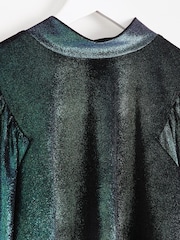 Oliver Bonas Green Iridescent Green Velvet Long Sleeve Top - Image 6 of 8