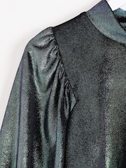 Oliver Bonas Green Iridescent Green Velvet Long Sleeve Top - Image 7 of 8