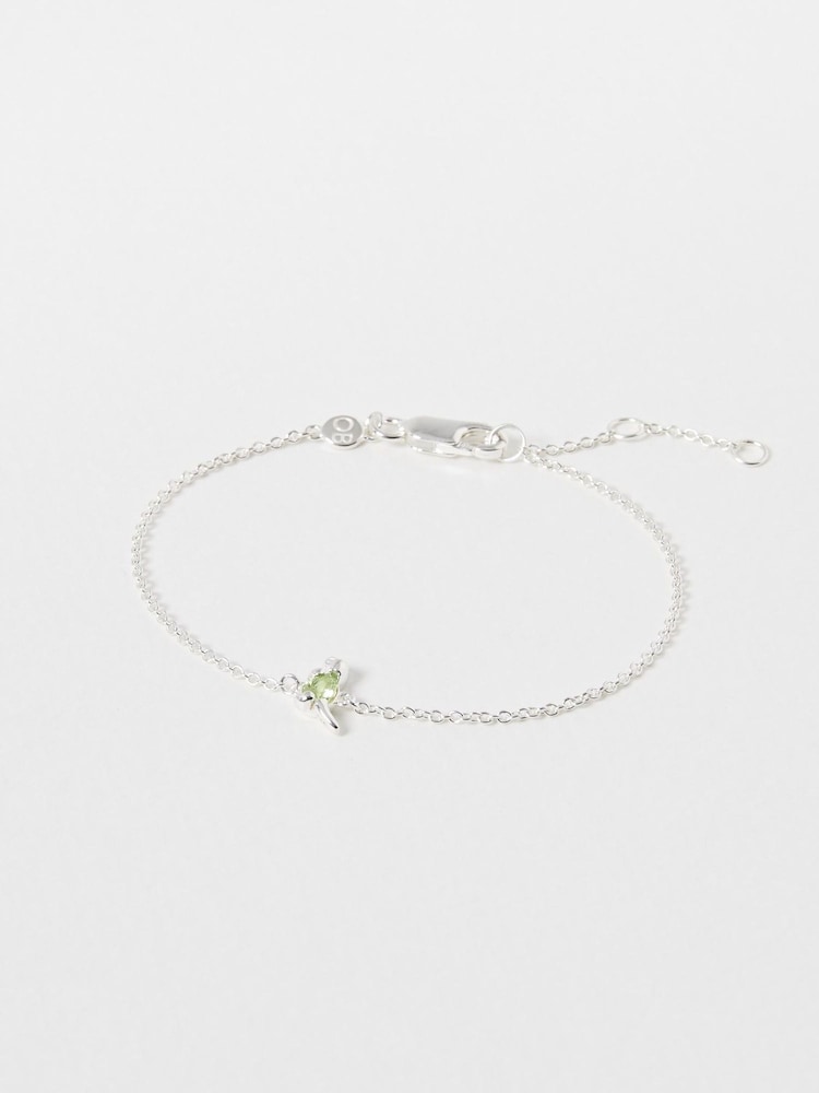 Oliver Bonas Green Tyra T Rex Peridot Silver Tone Chain Bracelet - Image 2 of 4
