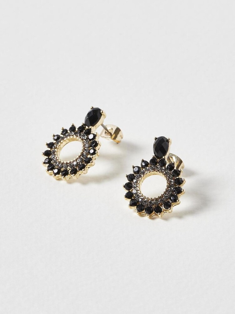 Oliver Bonas Black Sunburst Circular Drop Mirri Stud Earrings - Image 2 of 5 Oliver Bonas Black Sunburst Circular Drop Mirri Stud Earrings - Image 2 of 5