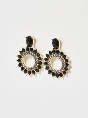 Oliver Bonas Black Sunburst Circular Drop Mirri Stud Earrings - Image 3 of 5