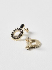 Oliver Bonas Black Sunburst Circular Drop Mirri Stud Earrings - Image 4 of 5