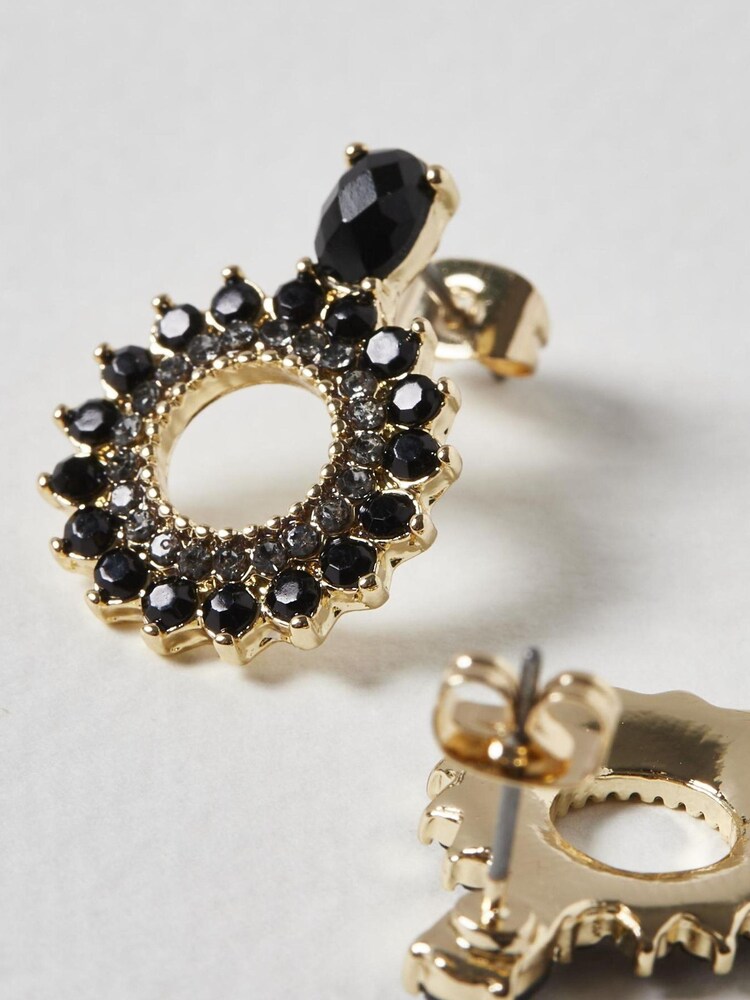 Oliver Bonas Black Sunburst Circular Drop Mirri Stud Earrings - Image 5 of 5 Oliver Bonas Black Sunburst Circular Drop Mirri Stud Earrings - Image 5 of 5