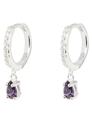 Oliver Bonas Purple Pavati Amethyst Hoop Drop Earrings - Image 1 of 4