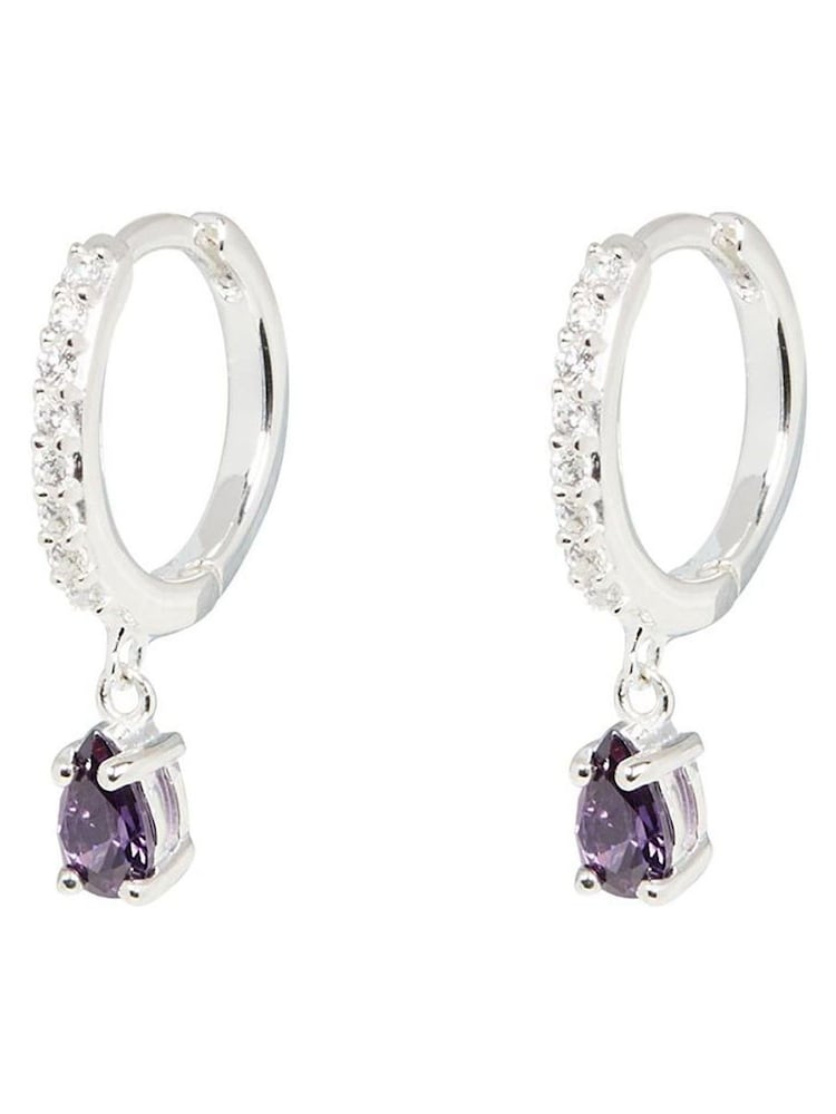 Oliver Bonas Purple Pavati Amethyst Hoop Drop Earrings - Image 1 of 4