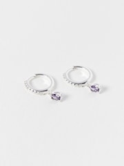 Oliver Bonas Purple Pavati Amethyst Hoop Drop Earrings - Image 2 of 4