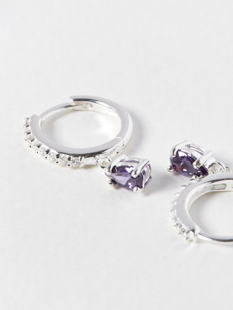 Oliver Bonas Purple Pavati Amethyst Hoop Drop Earrings - Image 4 of 4