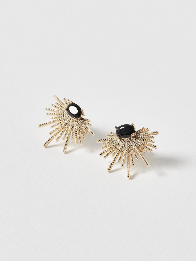 Oliver Bonas Black Twisted Bar Fan Gem Stud Earrings - Image 1 of 4