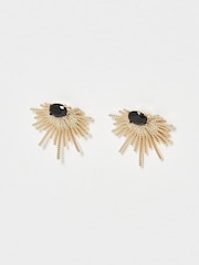 Oliver Bonas Black Twisted Bar Fan Gem Stud Earrings - Image 2 of 4