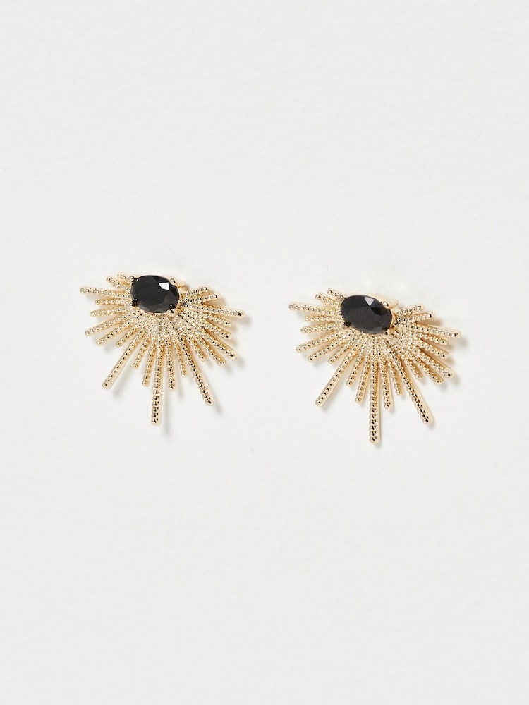 Oliver Bonas Black Twisted Bar Fan Gem Stud Earrings - Image 2 of 4