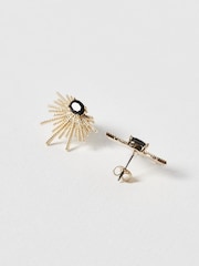 Oliver Bonas Black Twisted Bar Fan Gem Stud Earrings - Image 3 of 4