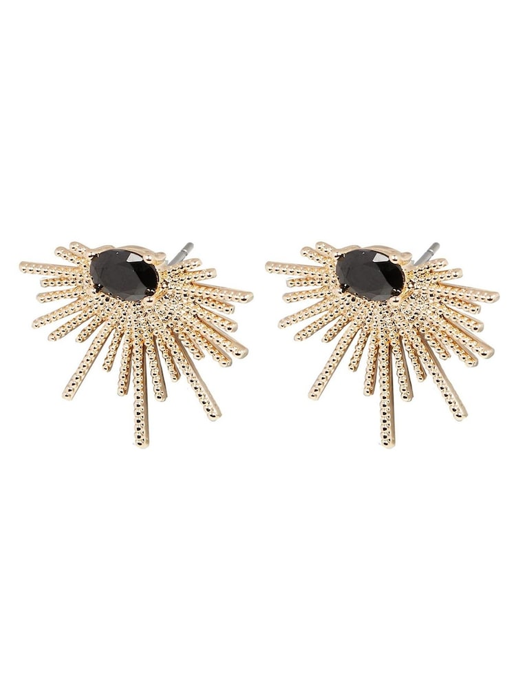 Oliver Bonas Black Twisted Bar Fan Gem Stud Earrings - Image 4 of 4