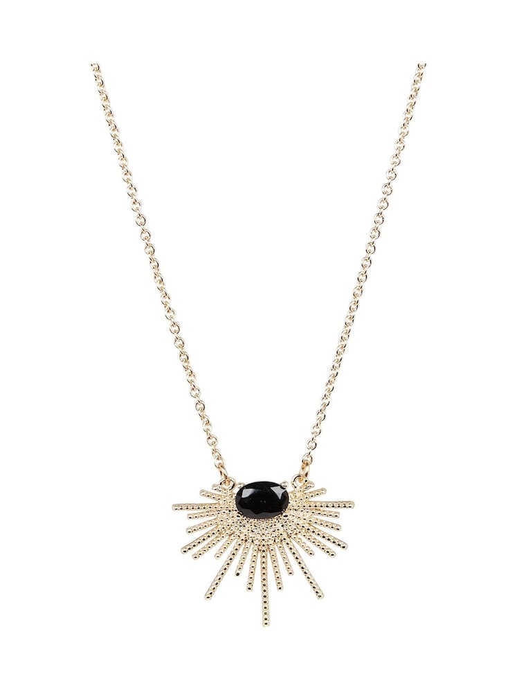 Oliver Bonas Black Twisted Bar Fan and Gem Detail Necklace - Image 1 of 4