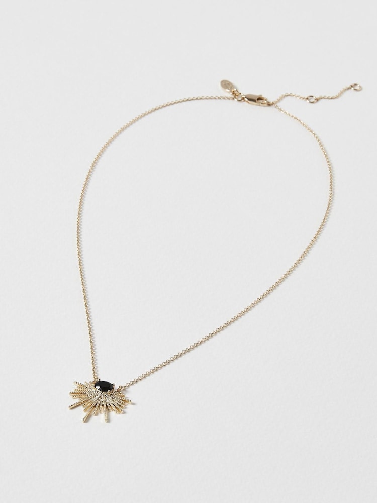 Oliver Bonas Black Twisted Bar Fan and Gem Detail Necklace - Image 2 of 4