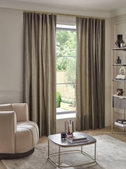 Black/Bronze Gold Metallic Stripe Wave Header Lined Curtains - Image 1 of 5
