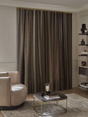 Black/Bronze Gold Metallic Stripe Wave Header Lined Curtains - Image 2 of 5