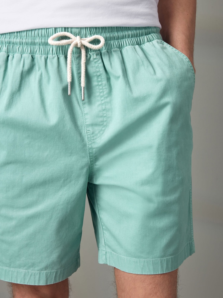 Aqua Blue Washed Cotton Elasticated Waist Shorts - Image 1 of 10