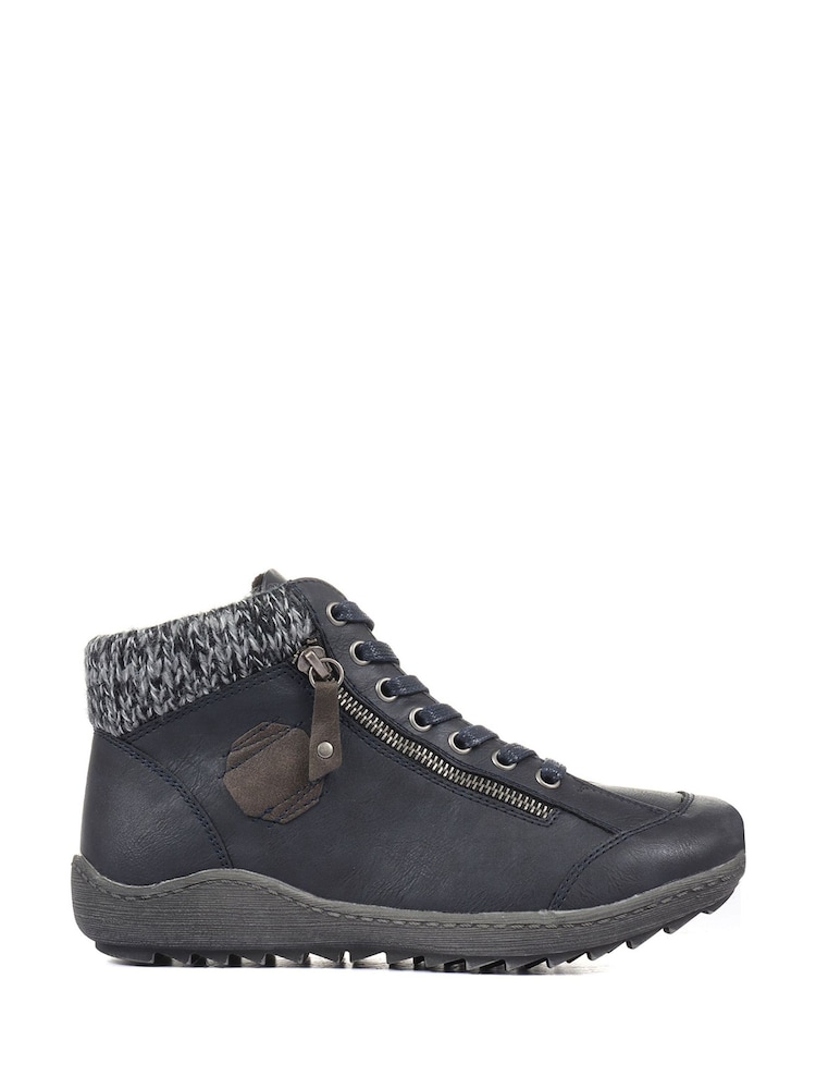 Pavers Blue Knitted cuff Lace up Ankle Boots - Image 1 of 5