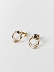 Oliver Bonas Black Loop & Faux Pearl Faye Stud Earrings - Image 1 of 6