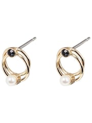 Oliver Bonas Black Loop & Faux Pearl Faye Stud Earrings - Image 2 of 6