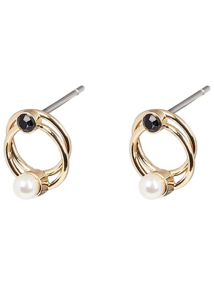 Oliver Bonas Black Loop & Faux Pearl Faye Stud Earrings - Image 2 of 6 Oliver Bonas Black Loop & Faux Pearl Faye Stud Earrings - Image 2 of 6