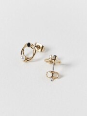 Oliver Bonas Black Loop & Faux Pearl Faye Stud Earrings - Image 4 of 6