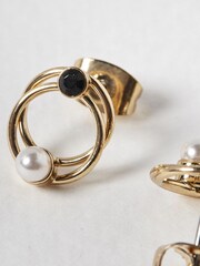 Oliver Bonas Black Loop & Faux Pearl Faye Stud Earrings - Image 5 of 6