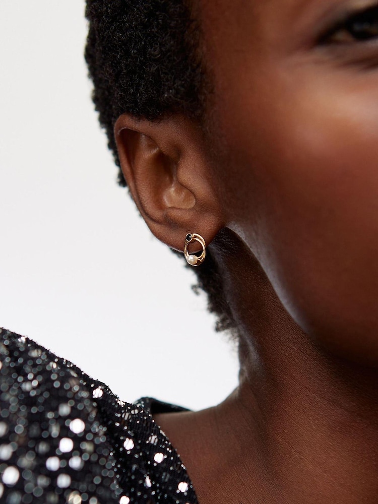 Oliver Bonas Black Loop & Faux Pearl Faye Stud Earrings - Image 6 of 6 Oliver Bonas Black Loop & Faux Pearl Faye Stud Earrings - Image 6 of 6