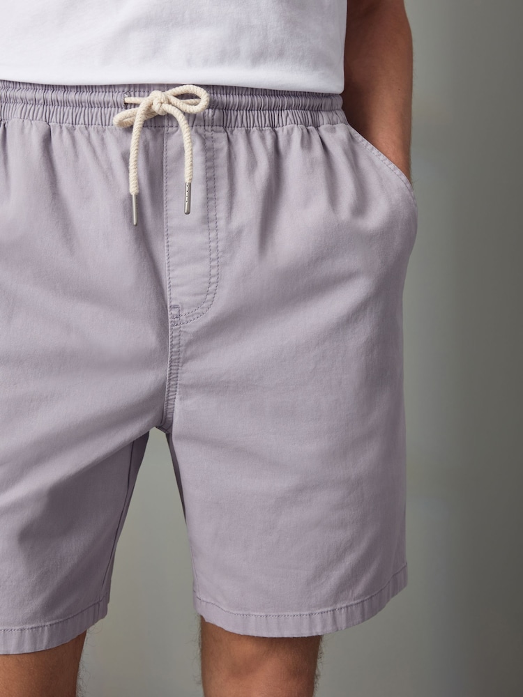 Flieder-Violett - Shorts aus gewaschener Baumwolle mit elastischem Bund - Bild 1 von 10