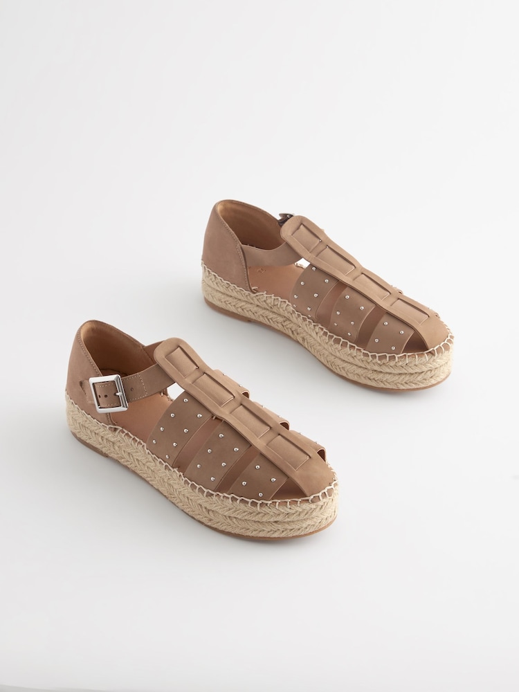 Taupe rjava - Usnjene espadrile z debelim podplatom Forever Comfort® - Slika 1 iz 4