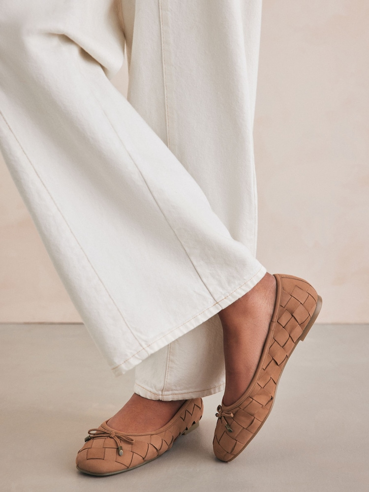 Rjava - Usnjene tkane balerinke Forever Comfort® - Slika 1 iz 8