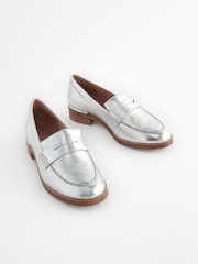 Silver Forever Comfort® Leather Suede Back Trim Detail Loafers - Image 1 of 6