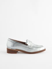 Silver Forever Comfort® Leather Suede Back Trim Detail Loafers - Image 2 of 6