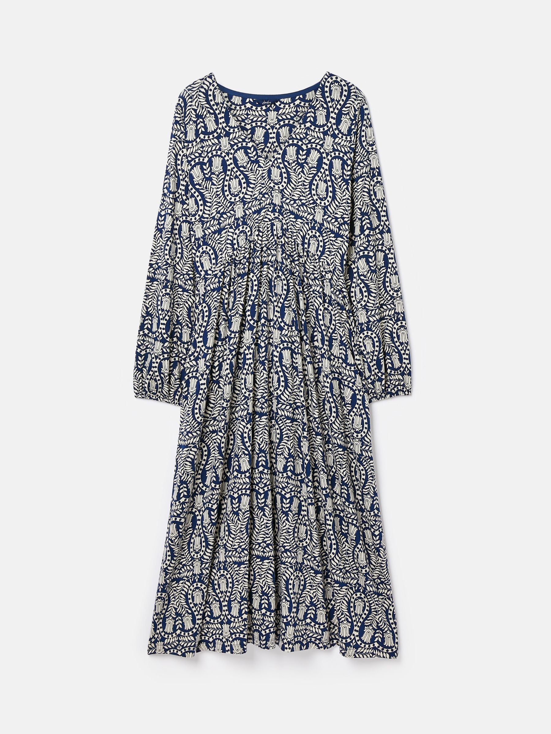 Buy Joules Nia Navy Blue Printed Long Sleeve Midaxi Dress With
