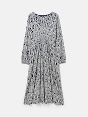 Joules Nia Navy Blue Printed Long Sleeve Midaxi Dress With Pockets - Image 1 of 1