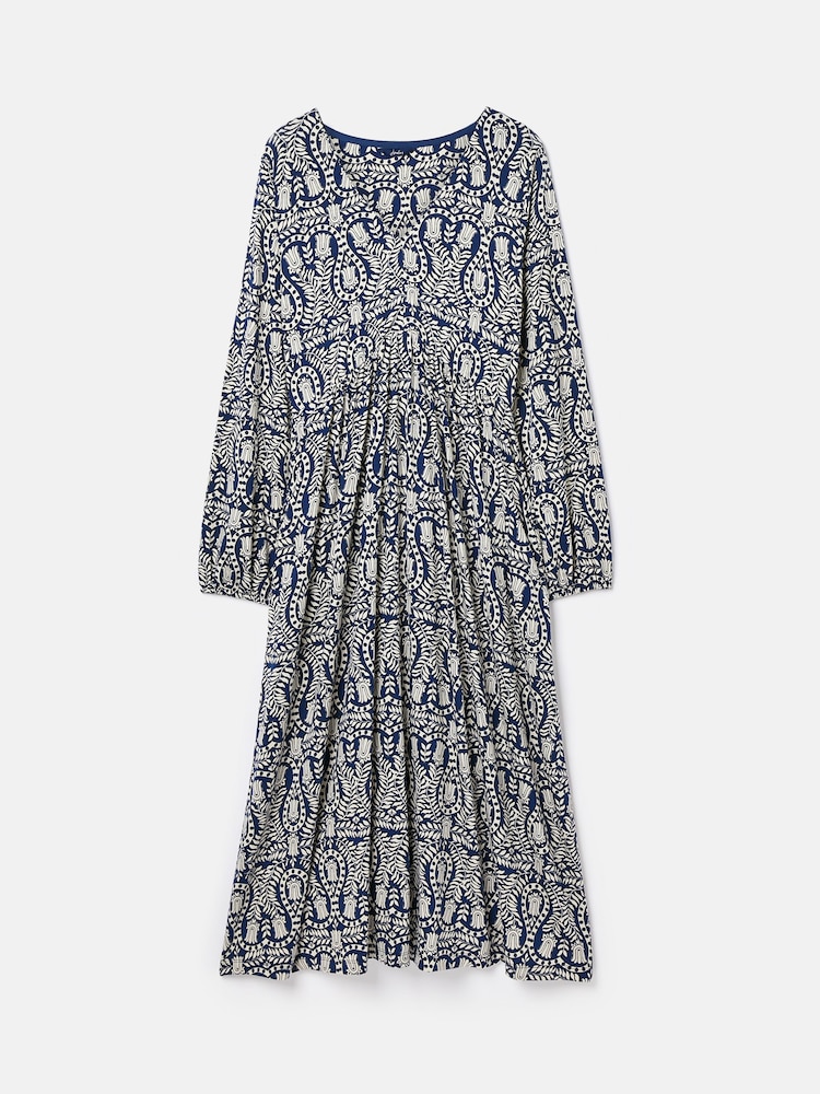 Joules Nia Navy Blue Printed Long Sleeve Midaxi Dress With Pockets - Image 1 of 1
