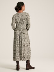 Joules Nia Green Printed Long Sleeve Midaxi Dress With Pockets - Image 2 of 7