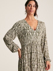 Joules Nia Green Printed Long Sleeve Midaxi Dress With Pockets - Image 4 of 7