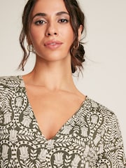 Joules Nia Green Printed Long Sleeve Midaxi Dress With Pockets - Image 5 of 7